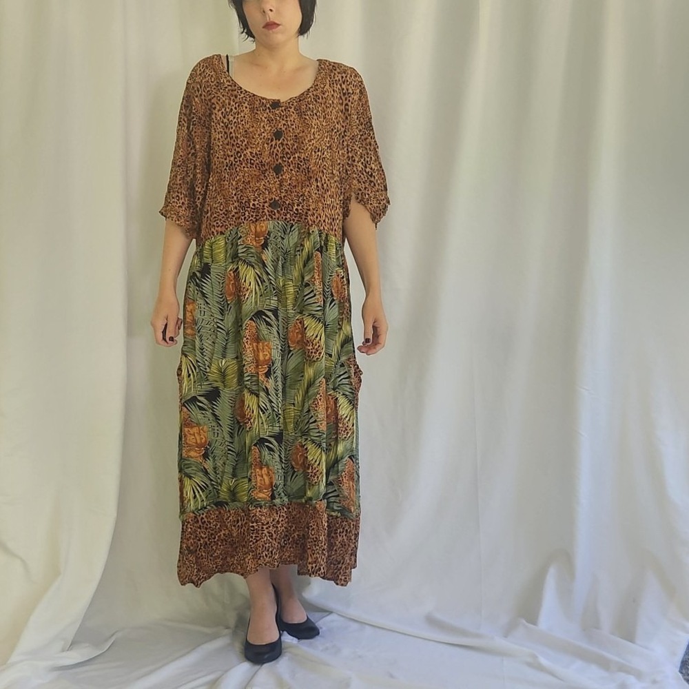 90s Leopard Print Rayon Maxi Dress
